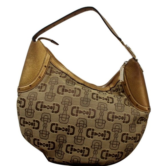 GUCCI  Horsebit Print Canvas Hobo Bag - Picture 1 of 12